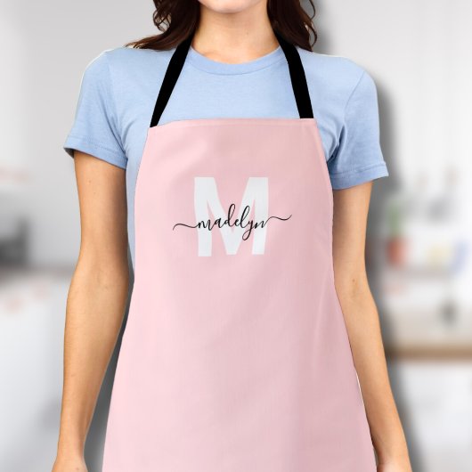 Monogram Naam Elegant Minimaal Roze Rood Schort