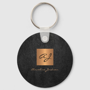 Monogram naam elegant modern zwart goud sleutelhanger