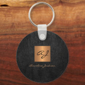 Monogram naam elegant modern zwart goud sleutelhanger (Voorkant)