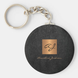 Monogram naam elegant modern zwart goud sleutelhanger