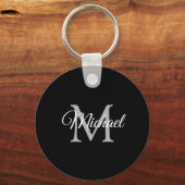 Monogram Naam Elegant Moderne Cirkel Sjabloon Sleutelhanger (Achterkant)