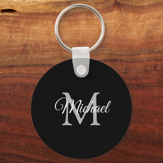 Monogram Naam Elegant Moderne Cirkel Sjabloon Sleutelhanger (Achterkant)