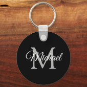 Monogram Naam Elegant Moderne Cirkel Sjabloon Sleutelhanger (Voorkant)