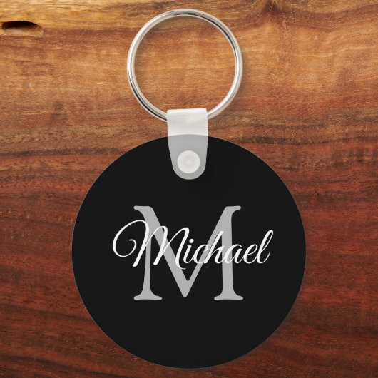 Monogram Naam Elegant Moderne Cirkel Sjabloon Sleutelhanger (Voorkant)