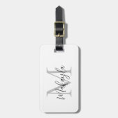 Monogram Naam Elegant Script Bagagelabel (Voorkant verticaal)