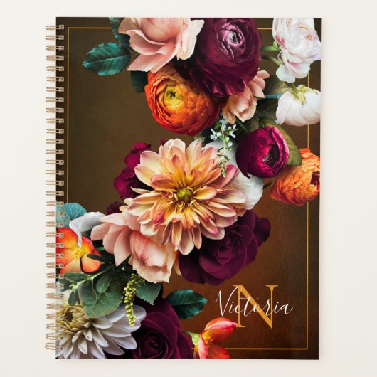 Monogram Naam Elegante Bloem Botanische Landelijke Planner (Voorkant)
