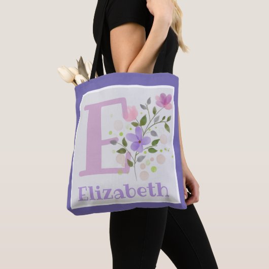 Monogram & Naam Elizabeth met Bloemen Tote Bag (Dichtbij)
