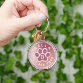 Monogram naam en telefoon | Roos Gold Ronde Pet Ta Sleutelhanger (Hand)