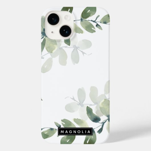 Monogram naam Eucalyptus Case-Mate iPhone Case (Achterkant)