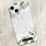 Monogram naam Eucalyptus Case-Mate iPhone 14 Hoesje<br><div class="desc">Pas dit waterverf eucalyptus greenery ontwerp aan met jouw naam.</div>