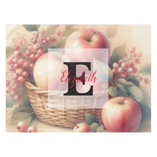 Monogram naam Fall bladeren en appels waterverf Tafelkleed (Voorkant (Horizontaal))