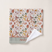 Monogram Naam Fall Leaves Green Oranje Red Bad Handdoek (Wasdoekje)