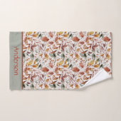Monogram Naam Fall Leaves Green Oranje Red Bad Handdoek (Handdoek)