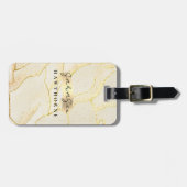 Monogram Naam Faux Gold Folie Brushed Metal Bagagelabel (Voorkant horizontaal)