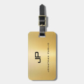 Monogram Naam Faux Gold Glamor Sjabloon Modern Bagagelabel (Voorkant verticaal)