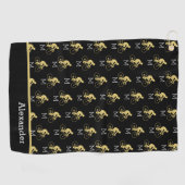 Monogram Naam Fiets Goud Zwart Golf Handdoek (Horizontaal)