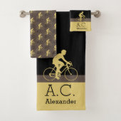 Monogram Naam Fiets Goud Zwart Grijs | Beige Bad Handdoek (Insitu)