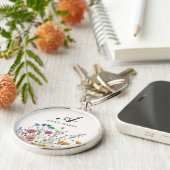 Monogram naam Floral Boho Chic Sleutelhanger (Zijkant)
