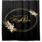 Monogram naam Floral Golden Black Elegant Trendy Douchegordijn (Voorkant)