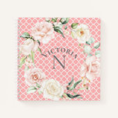 Monogram Naam Floral Waterverf Damask Notitieboek (Voorkant)