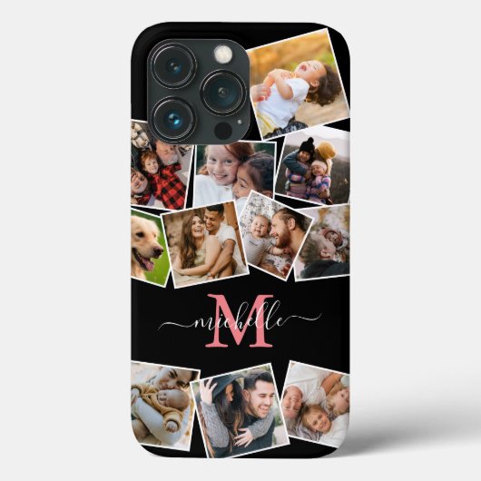 Monogram Naam Foto Collage Hoesje-Mate iPhone Case (Achterkant)