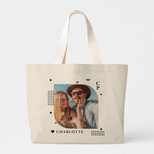 Monogram Naam Foto Trendy Simple Modern Grote Tote Bag (Achterkant)