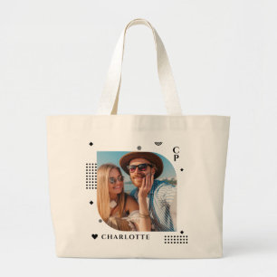 Monogram Naam Foto Trendy Simple Modern Grote Tote Bag