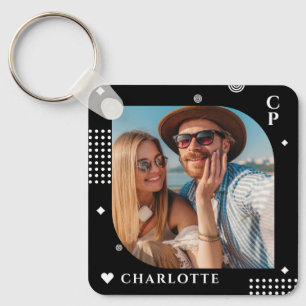 Monogram Naam Foto Trendy Simple Modern Sleutelhanger