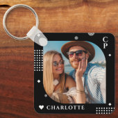 Monogram Naam Foto Trendy Simple Modern Sleutelhanger (Voorkant)