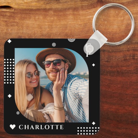 Monogram Naam Foto Trendy Simple Modern Sleutelhanger (Achterkant)