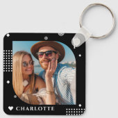 Monogram Naam Foto Trendy Simple Modern Sleutelhanger (Achterkant)