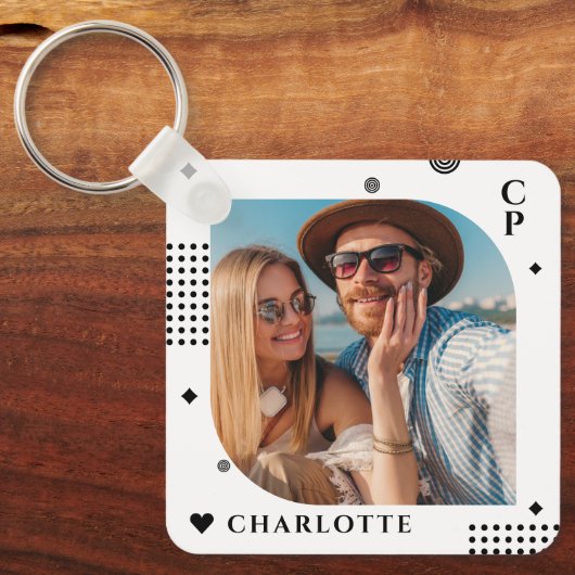 Monogram Naam Foto Trendy Simple Modern Sleutelhanger (Voorkant)