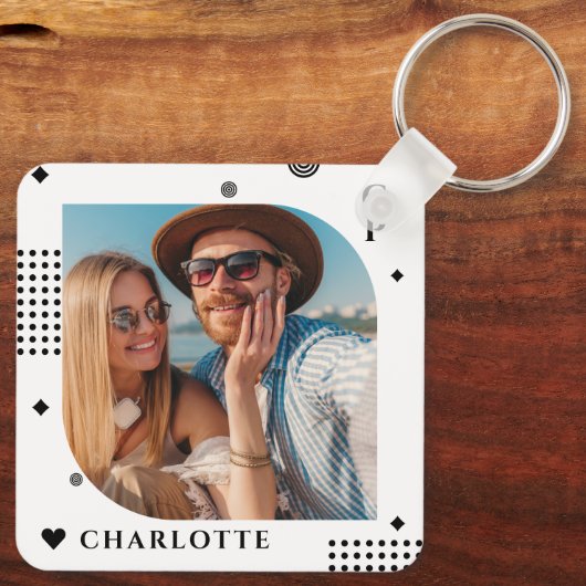 Monogram Naam Foto Trendy Simple Modern Sleutelhanger (Achterkant)