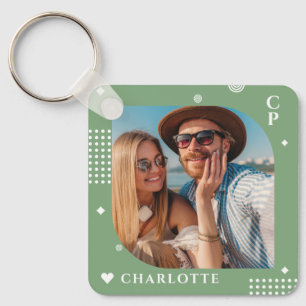Monogram Naam Foto Trendy Simple Modern Sleutelhanger