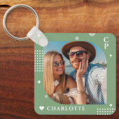 Monogram Naam Foto Trendy Simple Modern Sleutelhanger (Voorkant)