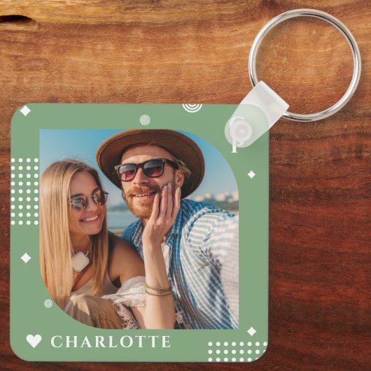 Monogram Naam Foto Trendy Simple Modern Sleutelhanger (Achterkant)