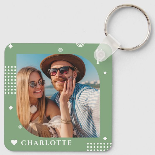 Monogram Naam Foto Trendy Simple Modern Sleutelhanger (Achterkant)