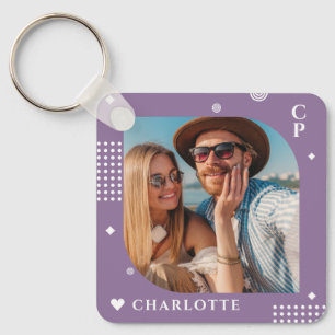 Monogram Naam Foto Trendy Simple Modern Sleutelhanger