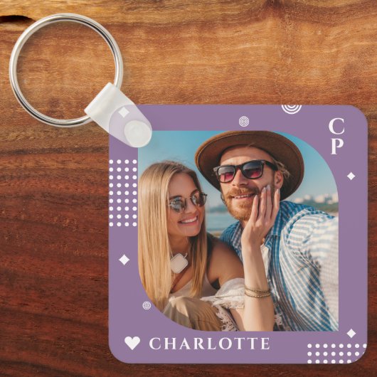 Monogram Naam Foto Trendy Simple Modern Sleutelhanger (Voorkant)
