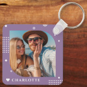 Monogram Naam Foto Trendy Simple Modern Sleutelhanger (Achterkant)