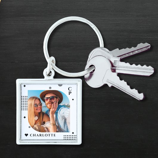 Monogram Naam Foto Trendy Simple Modern Sleutelhanger