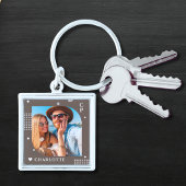 Monogram Naam Foto Trendy Simple Modern Sleutelhanger