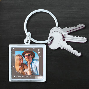 Monogram Naam Foto Trendy Simple Modern Sleutelhanger