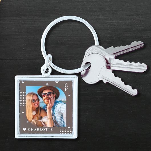 Monogram Naam Foto Trendy Simple Modern Sleutelhanger