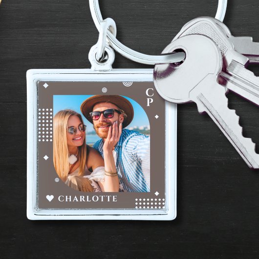 Monogram Naam Foto Trendy Simple Modern Sleutelhanger