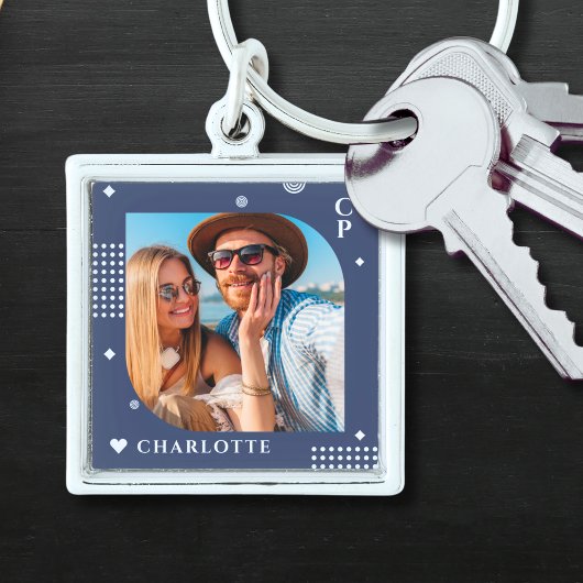 Monogram Naam Foto Trendy Simple Modern Sleutelhanger