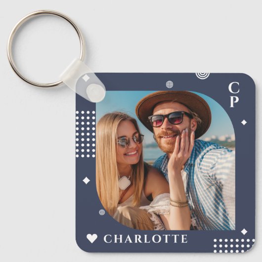 Monogram Naam Foto Trendy Simple Modern Sleutelhanger (Voorkant)