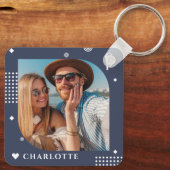 Monogram Naam Foto Trendy Simple Modern Sleutelhanger (Achterkant)