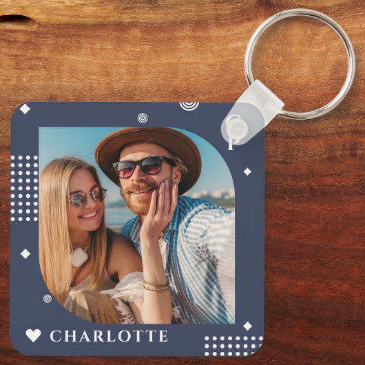 Monogram Naam Foto Trendy Simple Modern Sleutelhanger (Achterkant)