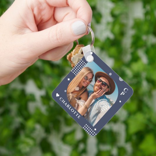 Monogram Naam Foto Trendy Simple Modern Sleutelhanger (Hand)